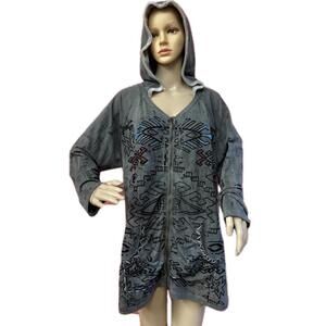 Signet Gothic Women’s Washed Black Velour Track Hoodie Jacket Size 1X #C